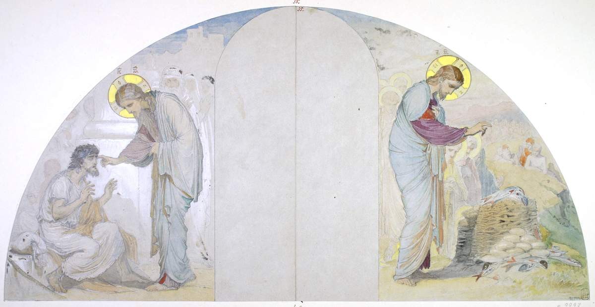 Исцеление слепого. Чудо с рыбами, Alexander Beydeman, 1860s