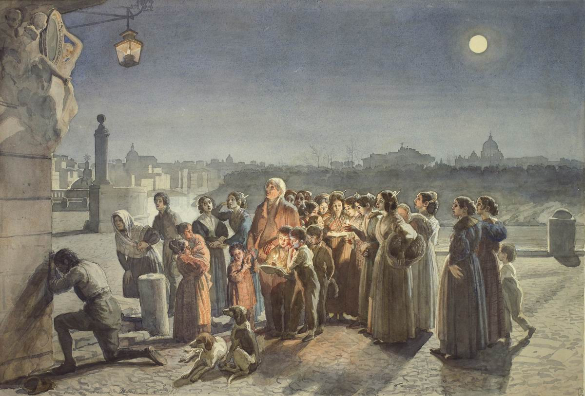 Ave Maria (пристань на Rioetta с угловой Мадонной и поющей перед нею Ave Maria толпой), Alexander Ivanov, 1839