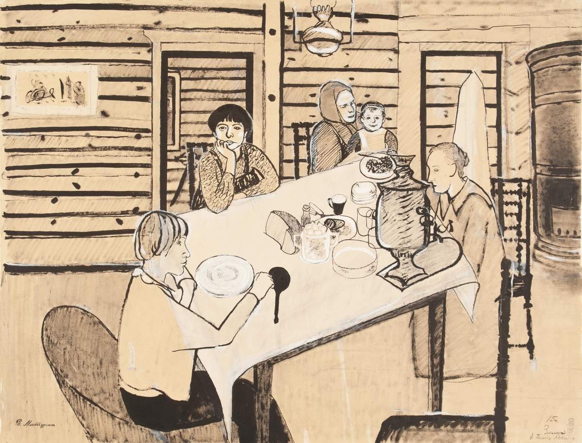 Семья за столом, Pyotr Miturich, 1915