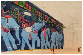 Стена с голубыми слонами