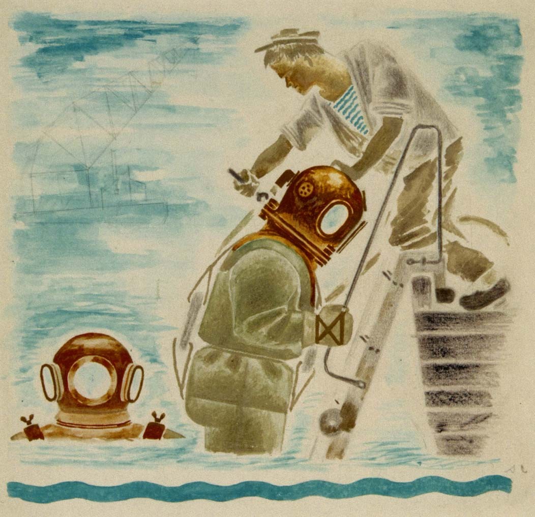 Иллюстрация к книге А. Н. Самохвалова «Водолазная база», Aleksandr Nikolaevich Samokhvalov, 1928