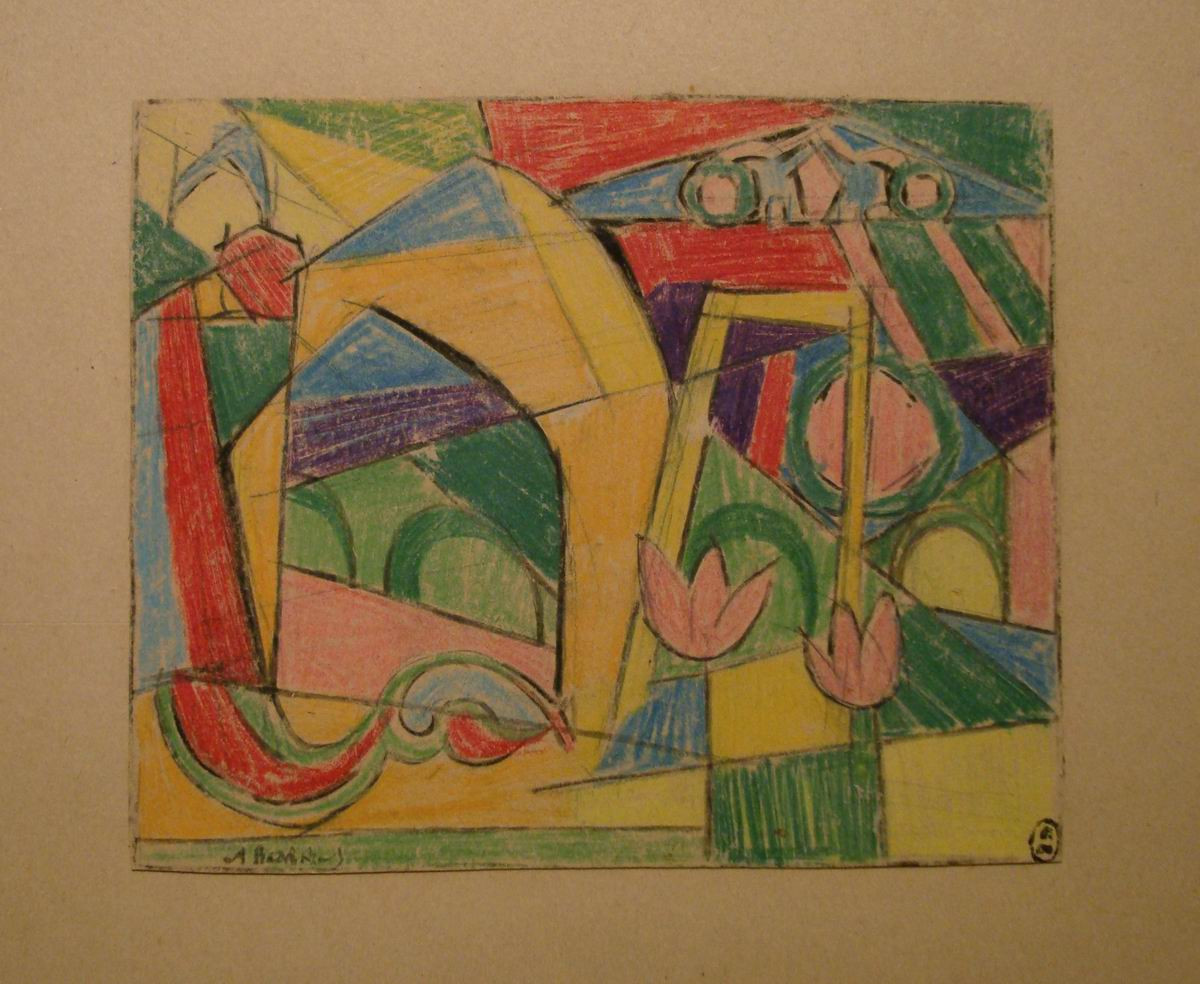 Архитектурная композиция с тюльпанами, Alexander Nikolaevich Volkov, 1920
