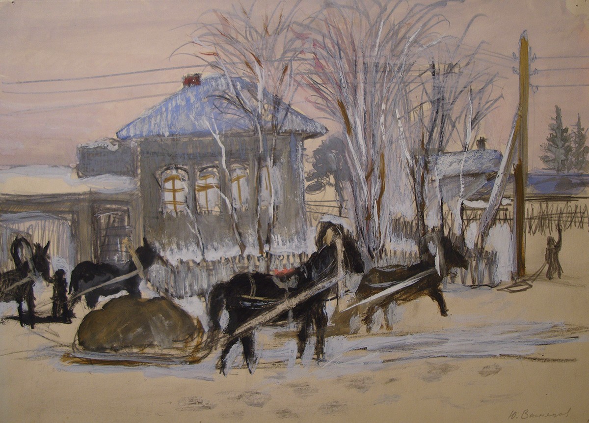 Пермь. Зима в колхозе, Yurii Alekseevich Vasnetsov, 1942