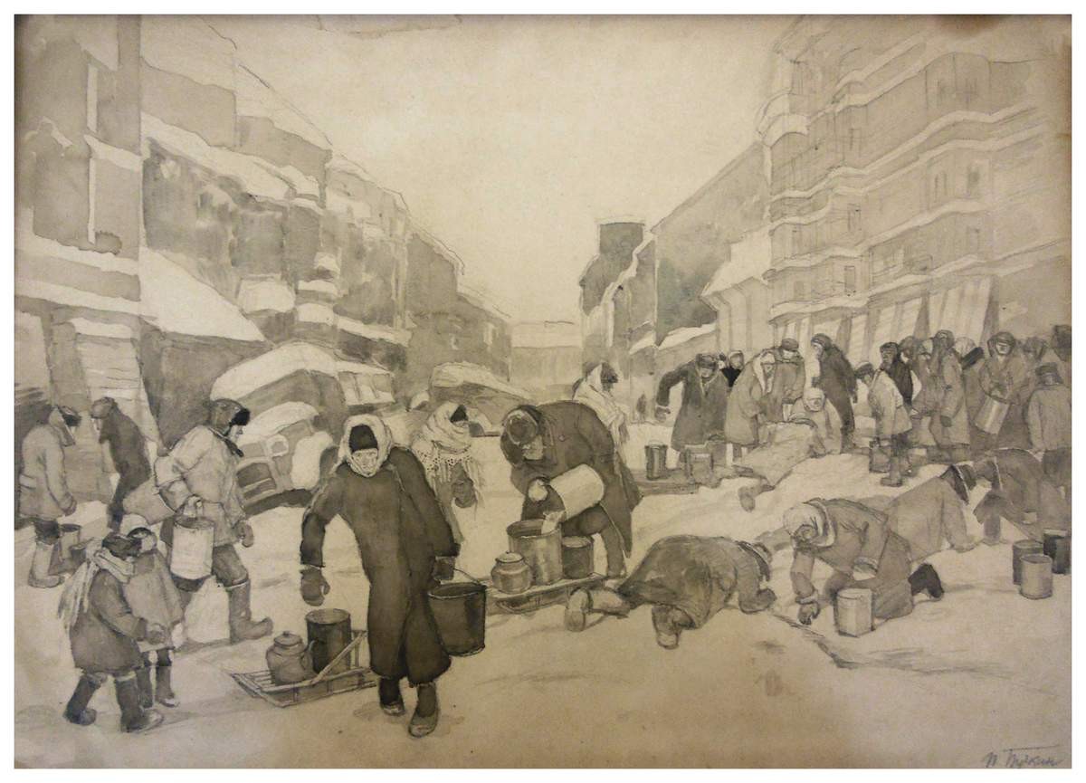 За водой. Улица Рубинштейна. Зима, Piotr Buchkin, 1941-1942