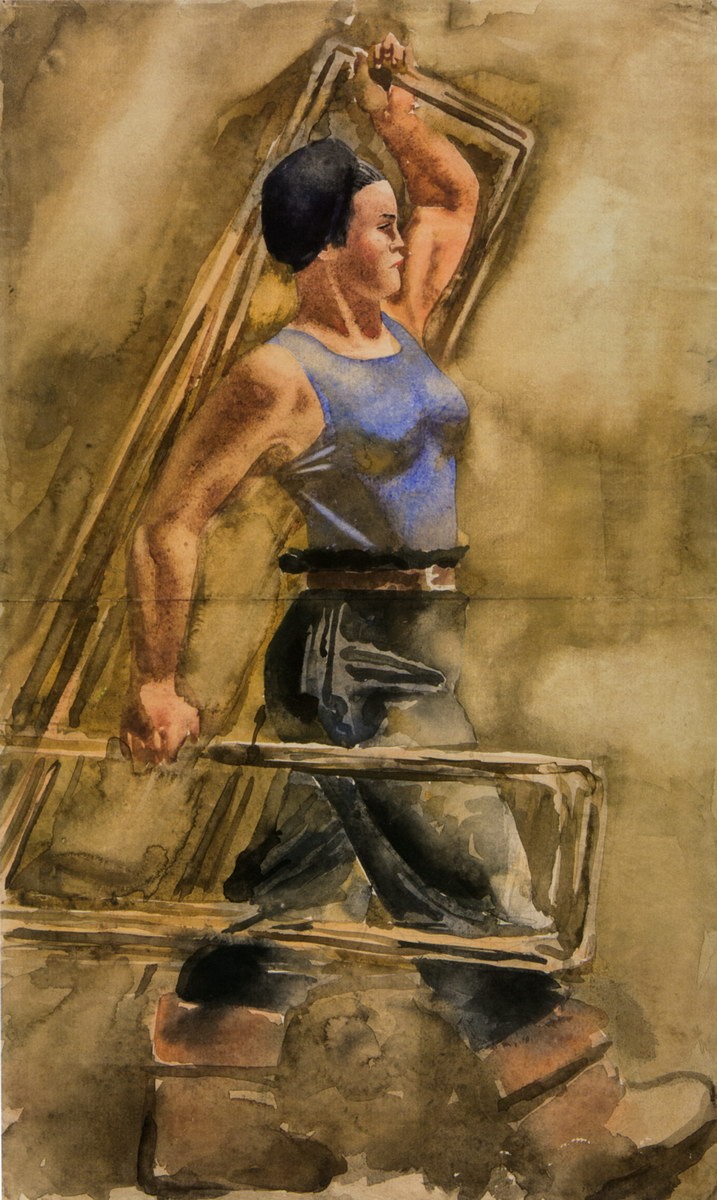 Метростроевка, несущая арматуру, Aleksandr Nikolaevich Samokhvalov, 1934