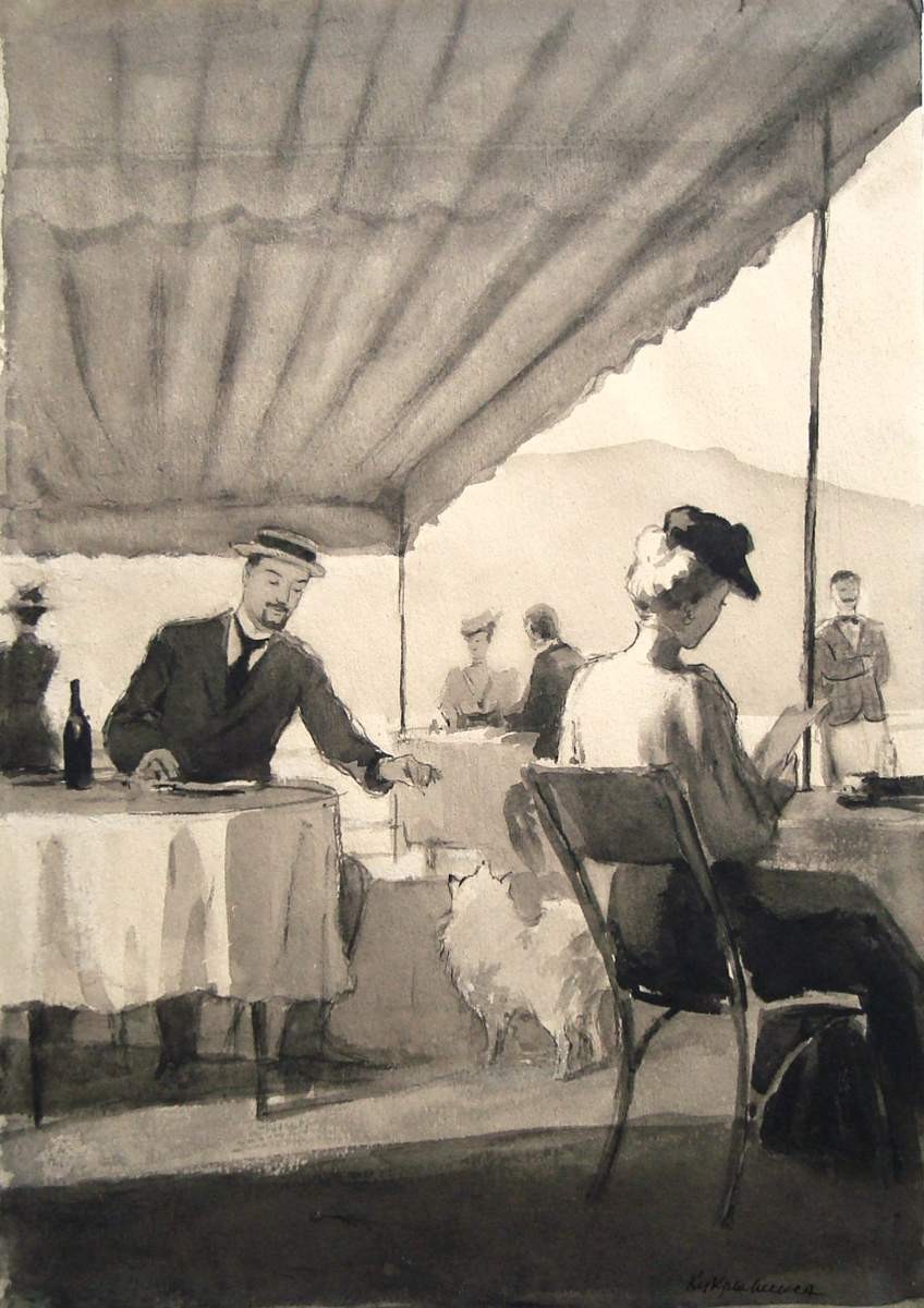 В ресторане. Иллюстрация к рассказу А. П. Чехова «Дама с собачкой», Kukryniksy, 1945