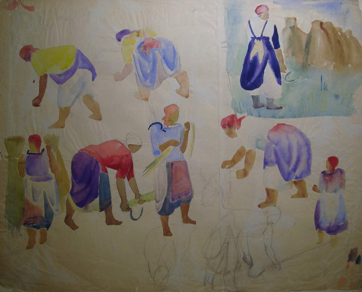 Наброски женских фигур к картине «Жница», Vyacheslav Pakulin, 1926