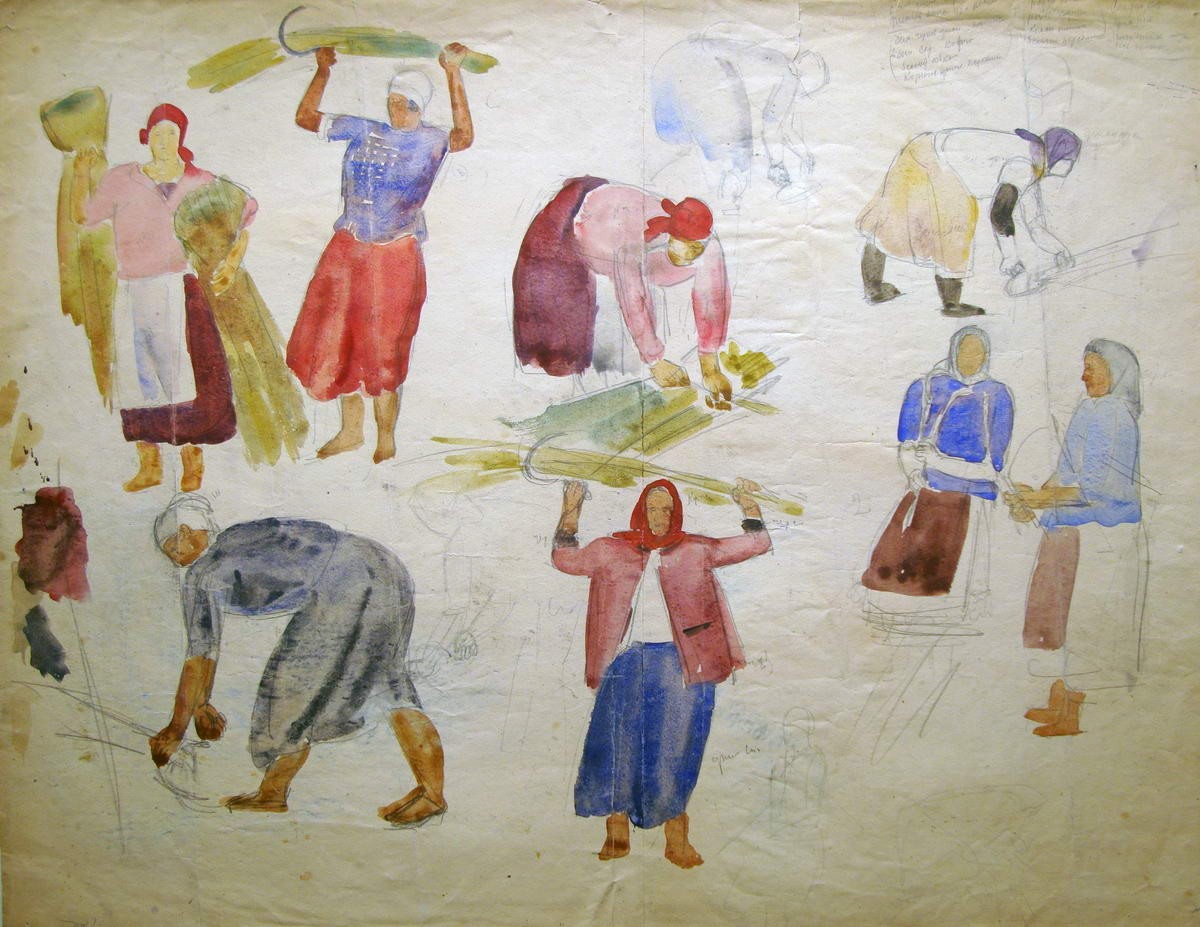Наброски женских фигур к картине «Жница», Vyacheslav Pakulin, 1926
