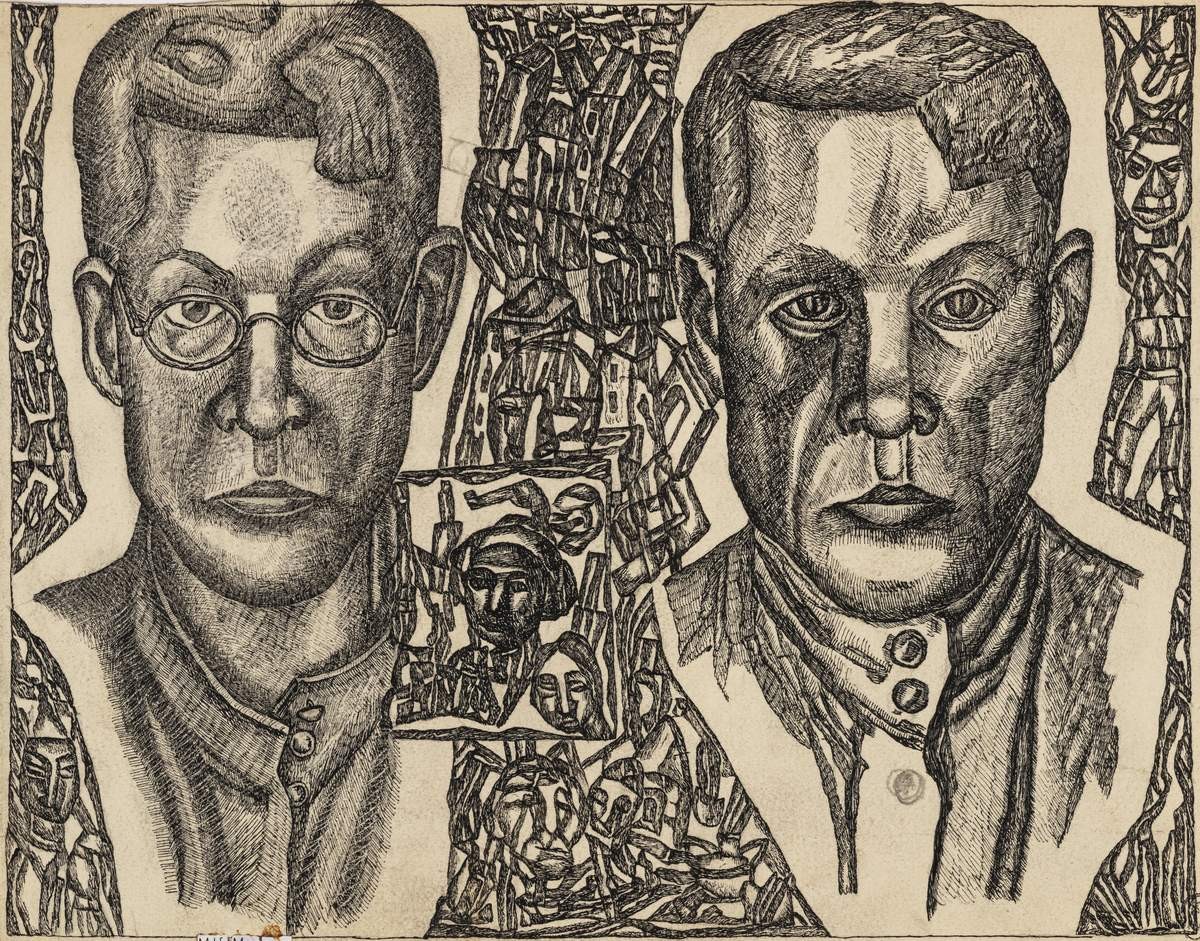 Автопортрет с другом, Mikhail Konstantinovich Makarov, 1941
