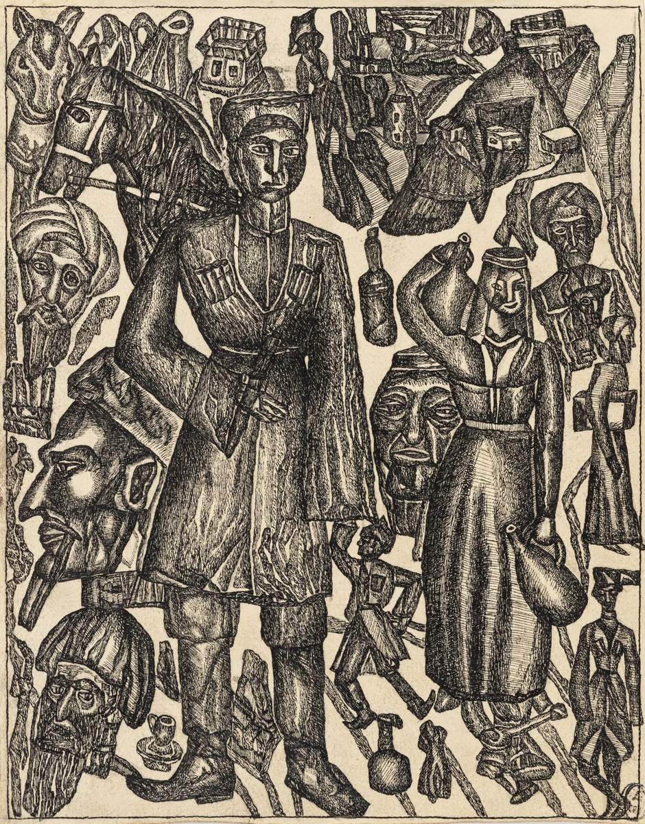 Композиция с лошадьми и кавказскими мотивами, Mikhail Konstantinovich Makarov, 1930s