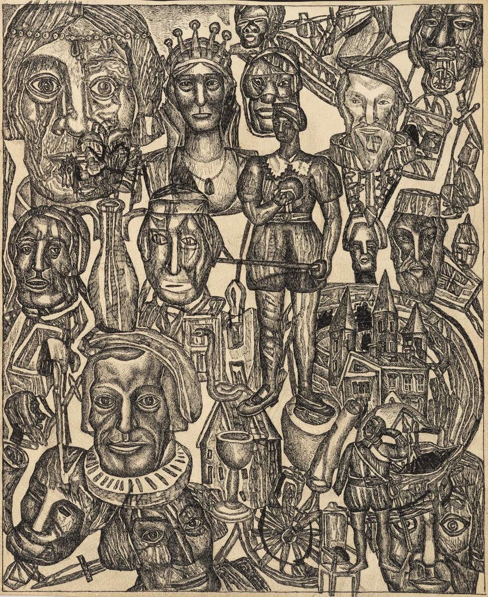 Композиция с головами и замком, Mikhail Konstantinovich Makarov, 1930s