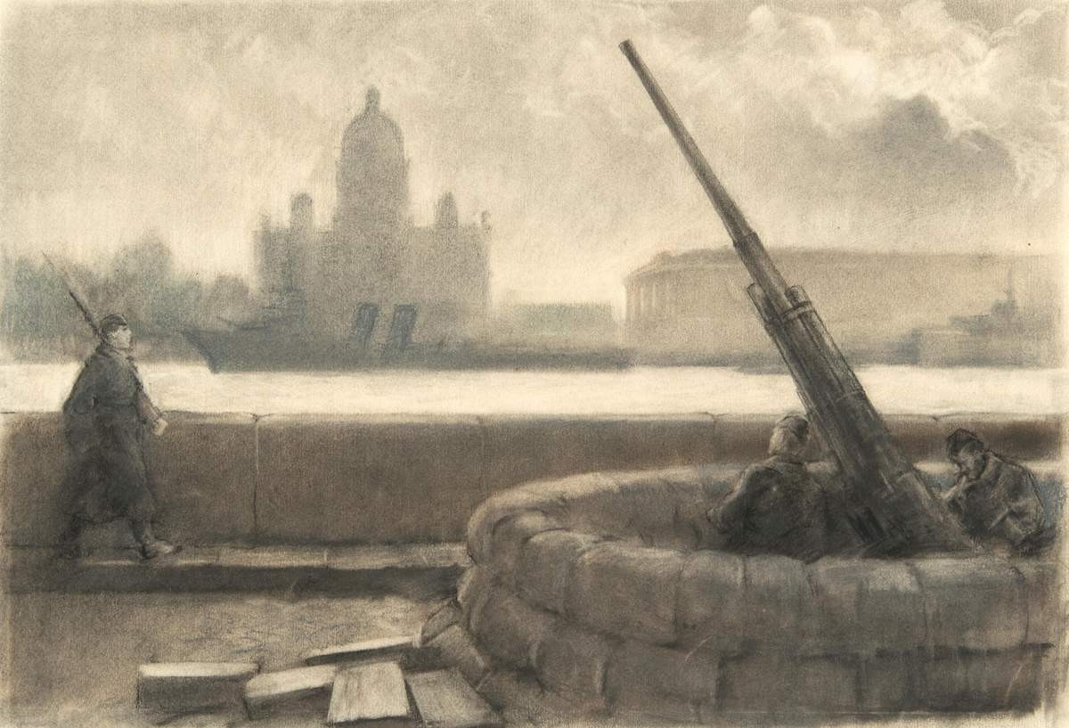 Зенитка на набережной Невы, Eugene Belukha, 1942