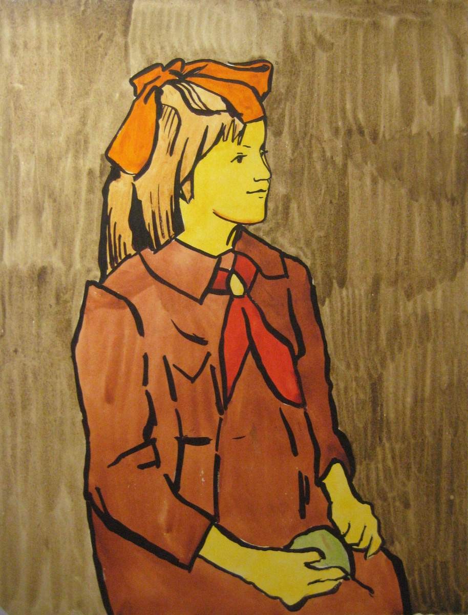 Пионерка с яблоком в руке, Boris Nicolaevich Ermolaev, c. 1940