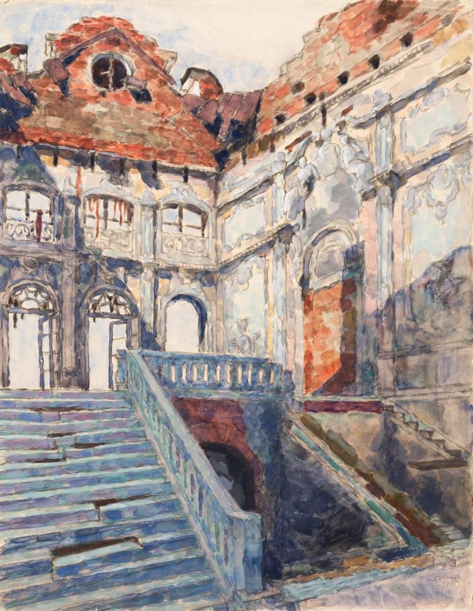 Пушкин. Дворец. Главная лестница после разрушения, Mikhail Bobyshov, 1945