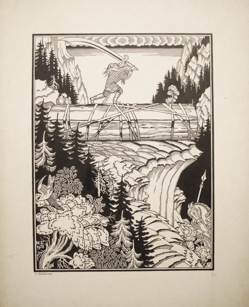 Илья Муромец на гробе Святогора, Ivan Bilibin, 1928