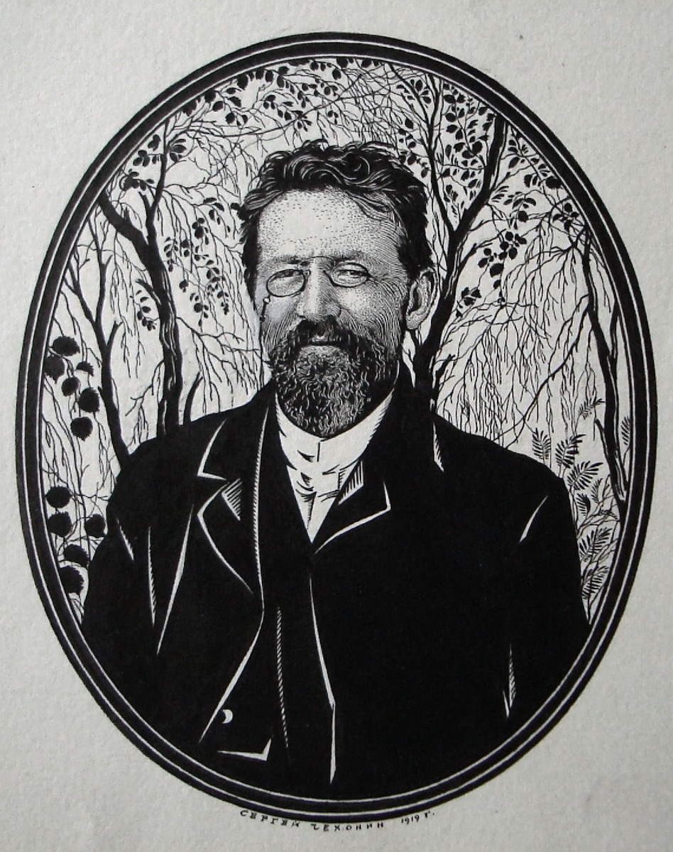 Портрет А. П. Чехова, Sergey Chekhonin, 1919