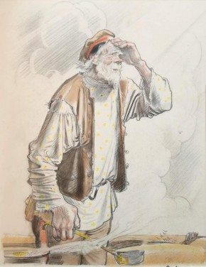 Дед Щукарь. Иллюстрация к книге М. А. Шолохова «Пахота». Из романа «Поднятая целина»