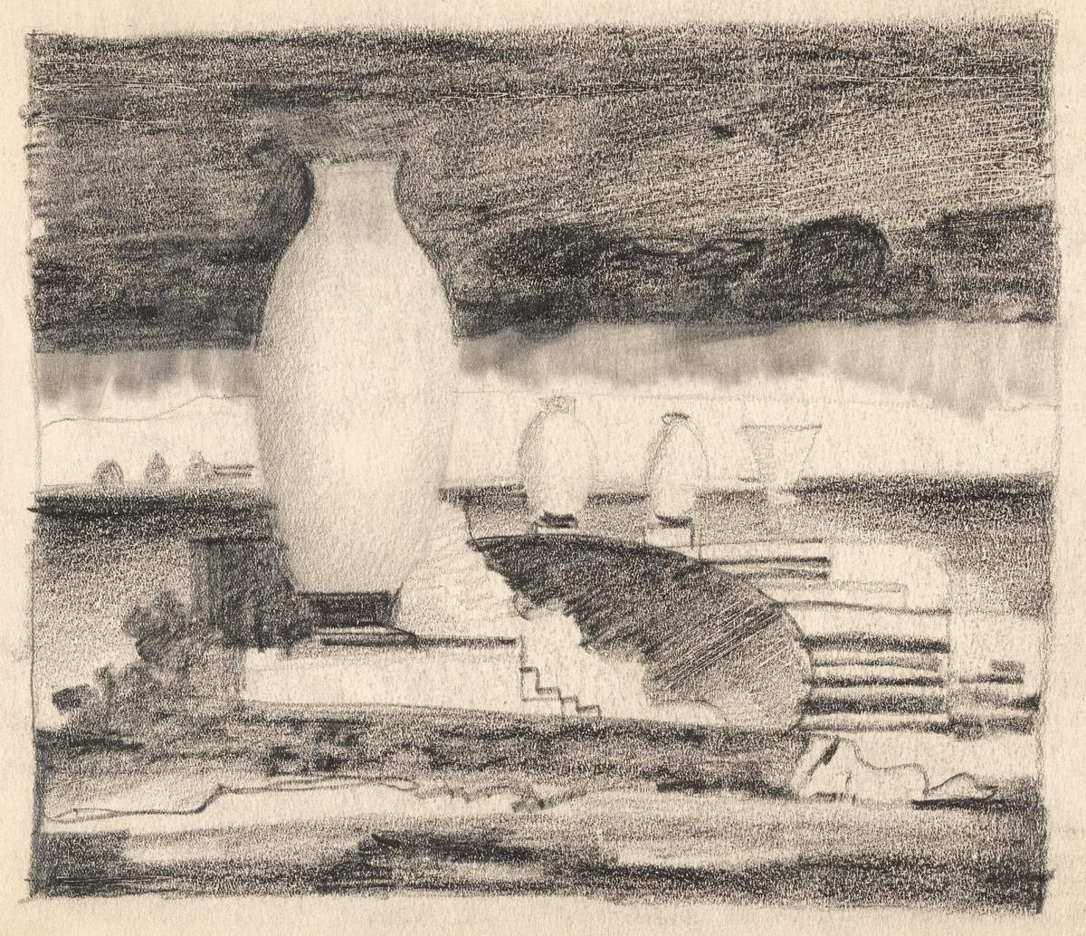 Ощущение войны. Пейзаж с вазами, Nikolai Suetin, 1942