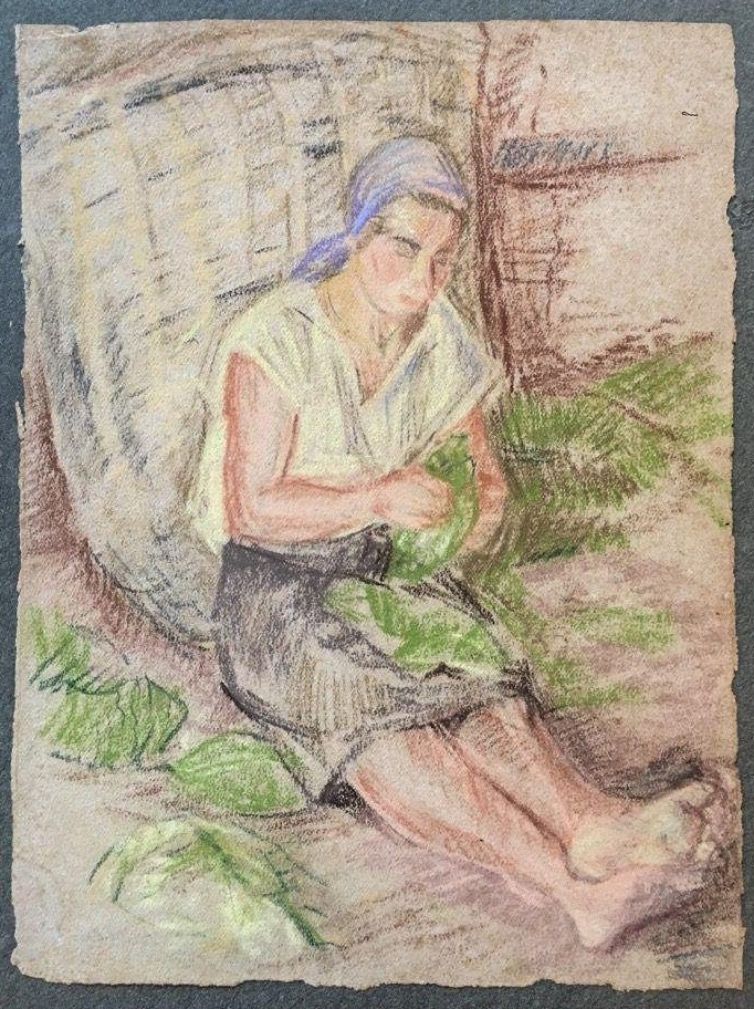 Сидящая у корзины низовщица табака, Marija Vladimirovna Lomakina, 1930 - 1931