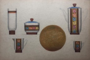 Эскиз росписи чайно-кофейно-десертного сервиза «Золотая Агашка». 1964. Форма «Нева-2»