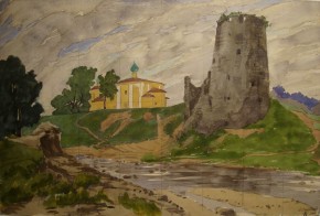 Псков. Гремячая башня и церковь