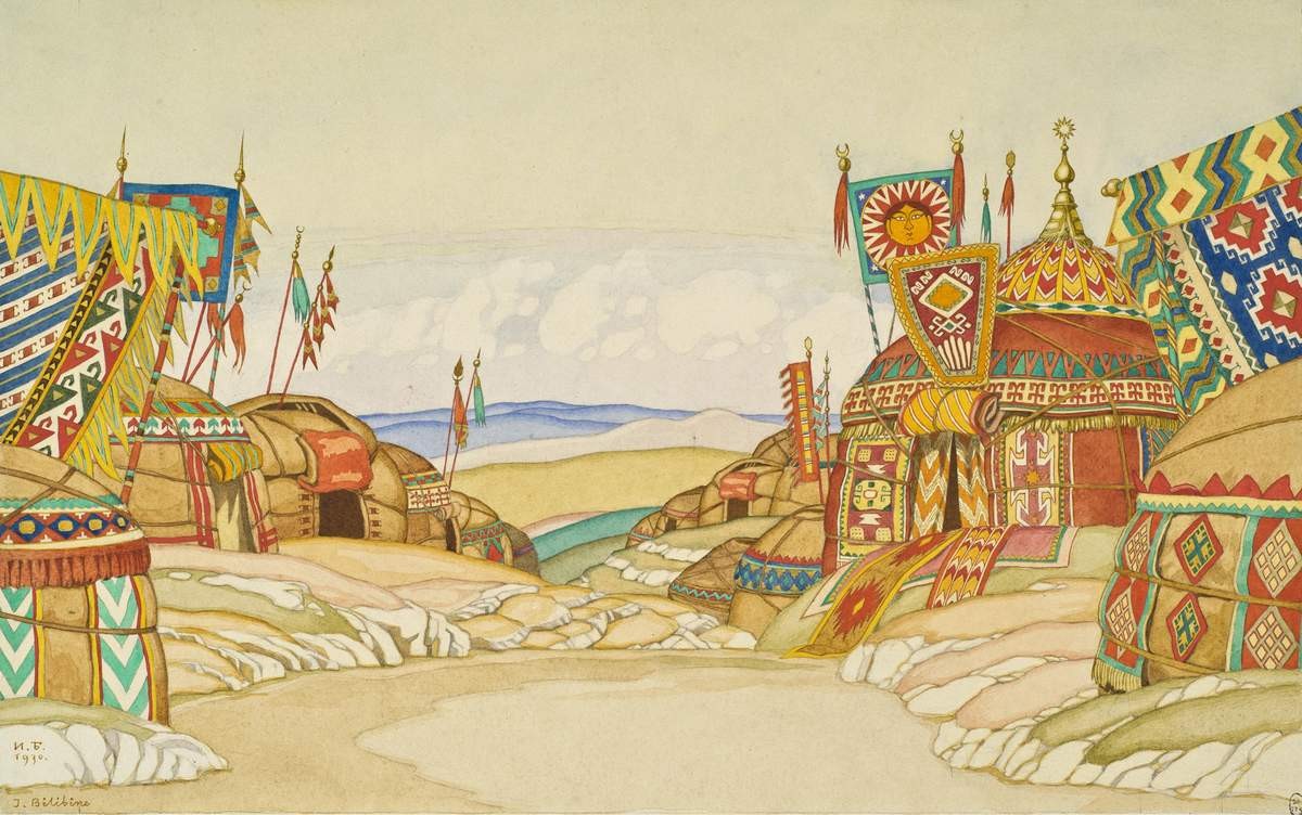 Половецкий стан. Эскиз декорации к опере А. П. Бородина "Kнязь Игорь", Ivan Bilibin, 1930