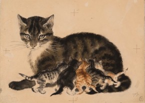 Кошка с котятами. Иллюстрация к книге С. Михалкова «Котята»