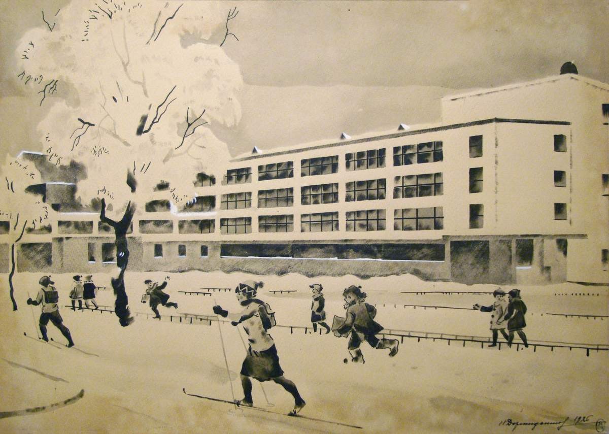 Школьники зимой, Nikolay Ivanovič Dormidontov, 1926