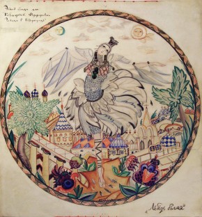 Эскиз блюда для Государственного Фарфорового завода в Петрограде «Лебедь белая»