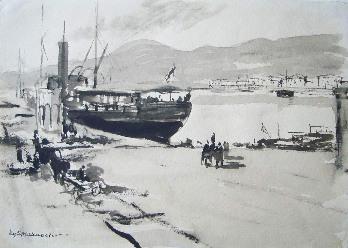 На пристани. Иллюстрация к рассказу А. П. Чехова «Дама с собачкой», Kukryniksy, 1945