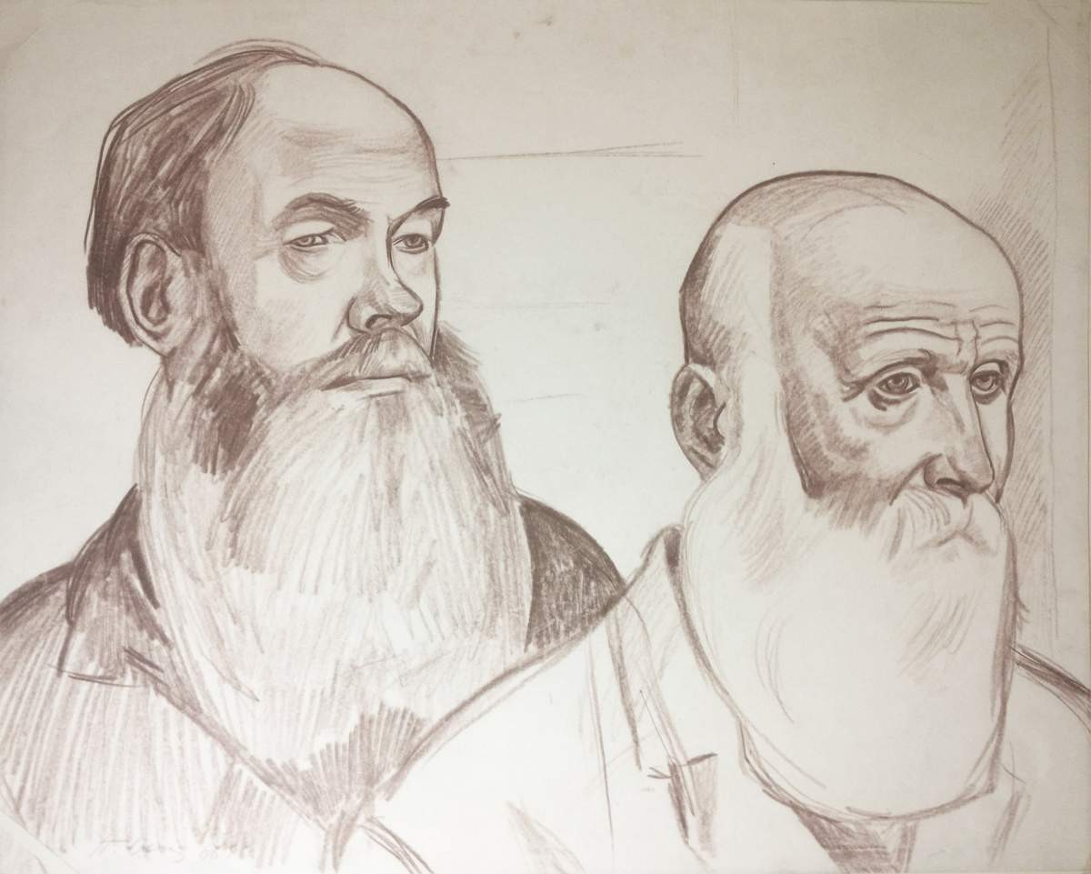 Рисунок голов к картине «Петр и Кирилл. Псковские кузнецы», Pyotr Ossovsky, 1966