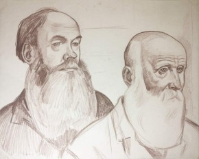 Рисунок голов к картине «Петр и Кирилл. Псковские кузнецы»