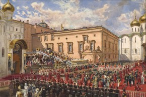 Коронация императора Александра III. Государь император кланяется народу с Красного крыльца