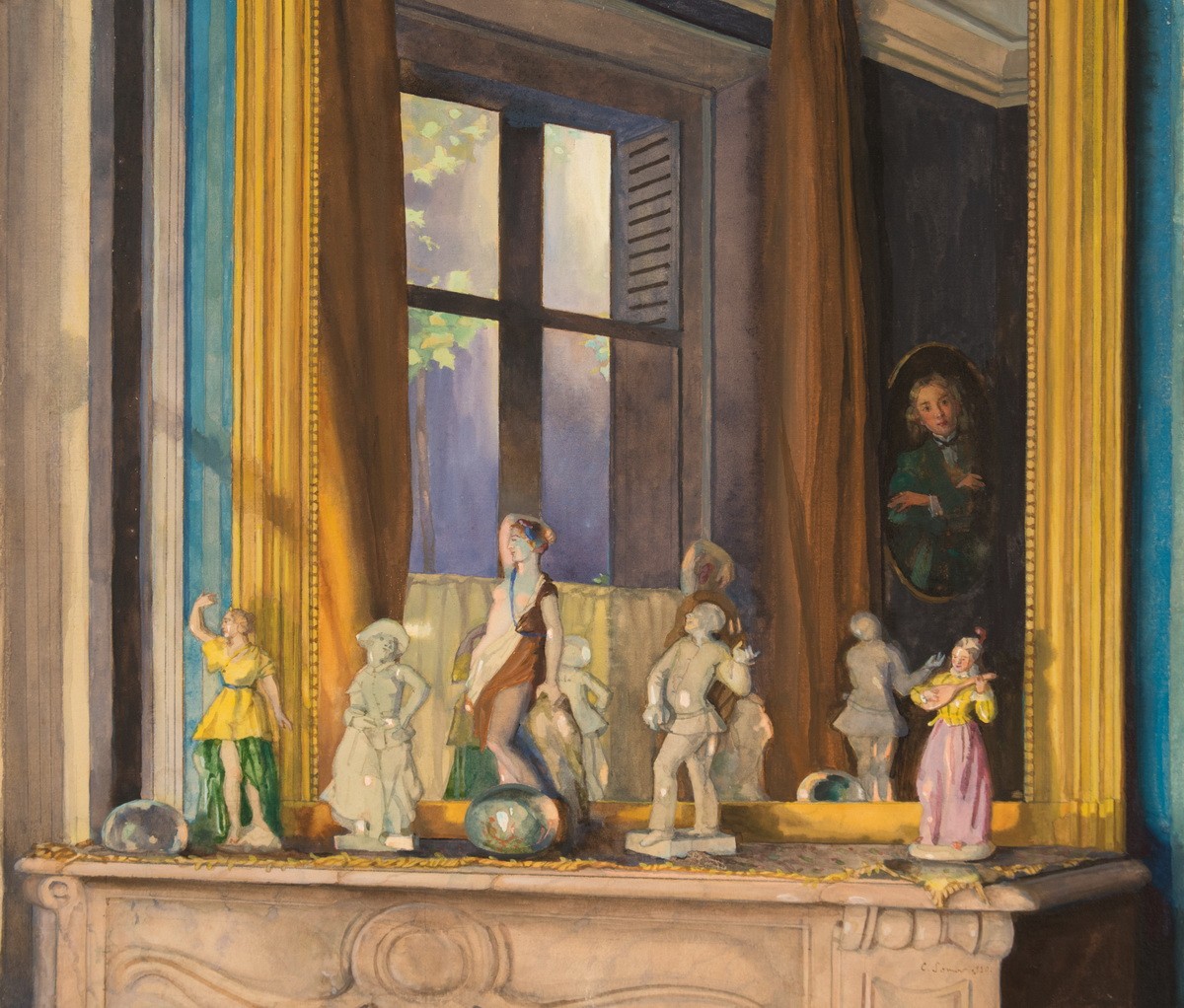 Фарфоровые фигурки на каминной полке, Konstantin Somov, 1930