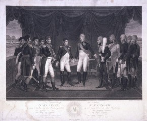 Свидание императоров Александра I и Наполеона в павильоне на Немане в Тильзите 25 июня 1807 года