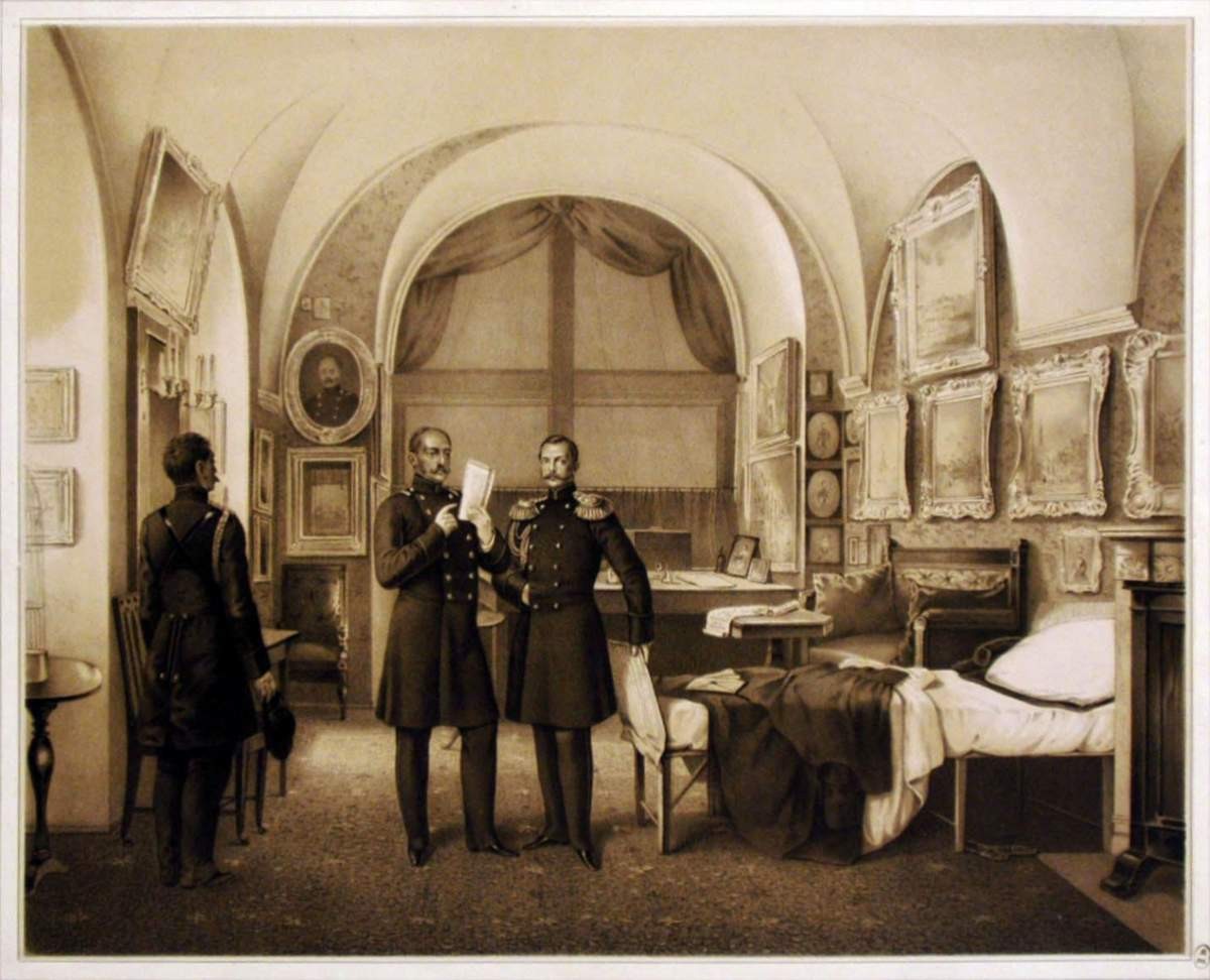 Известие из Крыма 1854 года. Кабинет императора Николая I в Зимнем дворце в Петербурге, Aleksandr Alekseyevich Kozlov, 1850s