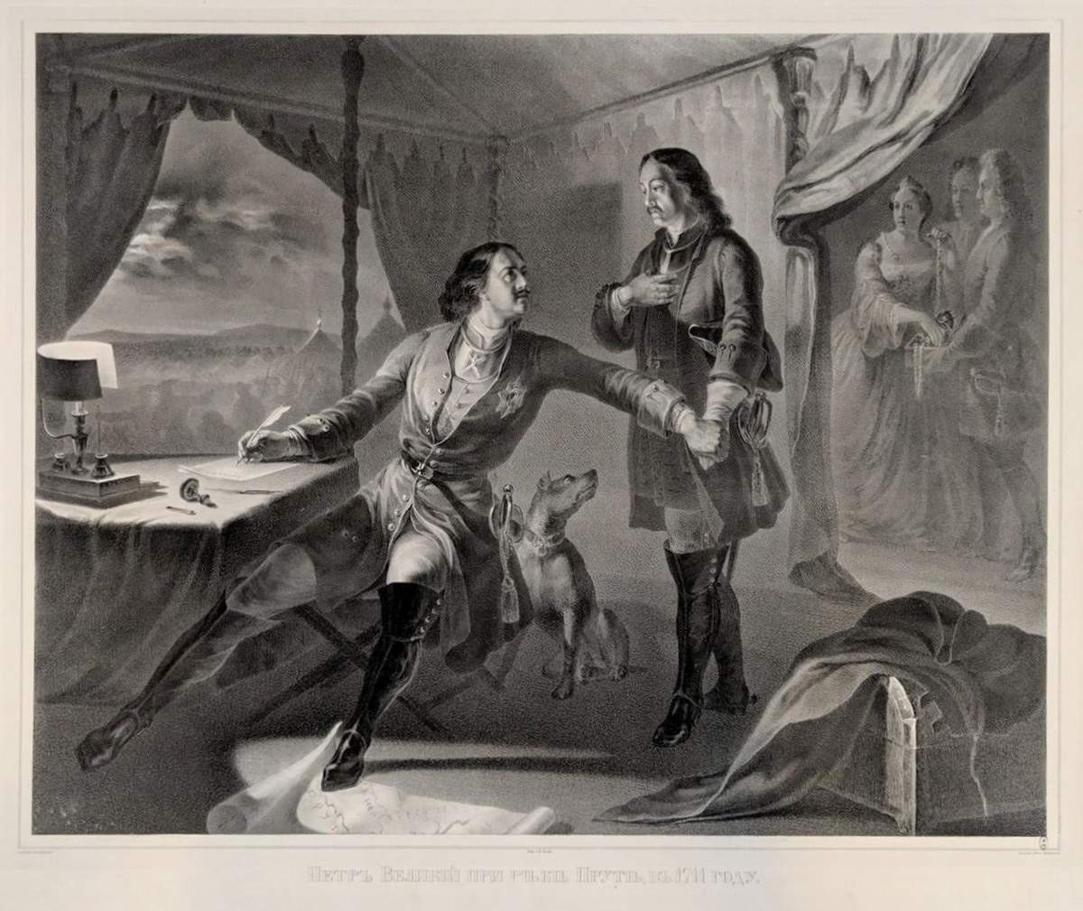 Петр Великий при реке Прут в 1711 году, Ivan Arsenyevich Deshevoy, 1842