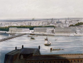 Панорама города Санкт-Петербурга. Вид с Петропавловской крепости на Мраморный дворец и часть Летнего сада