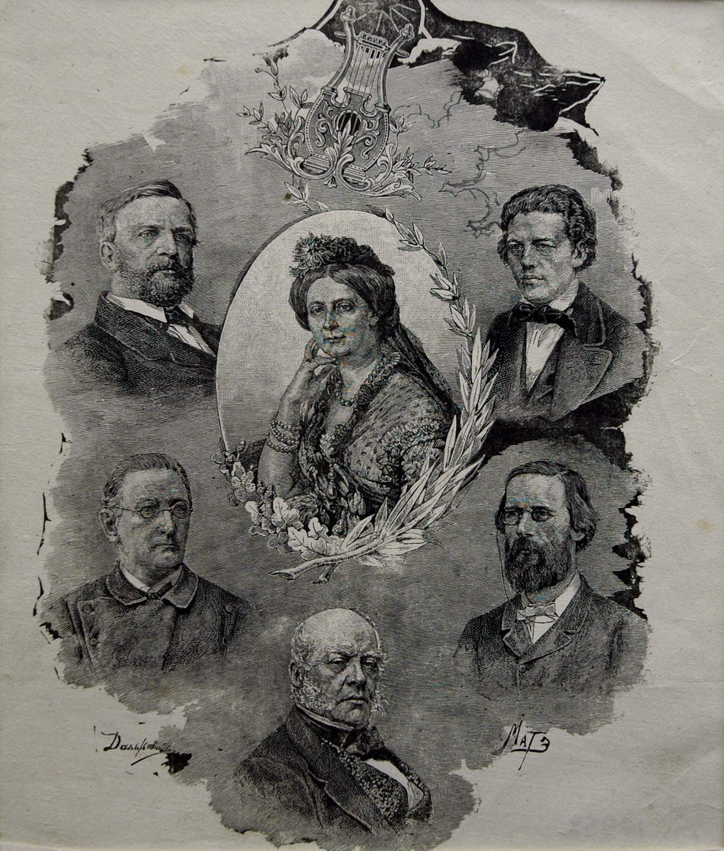 Елена Павловна и ее сотрудники по консерватории, Vasily Mate, 1870s–1880s