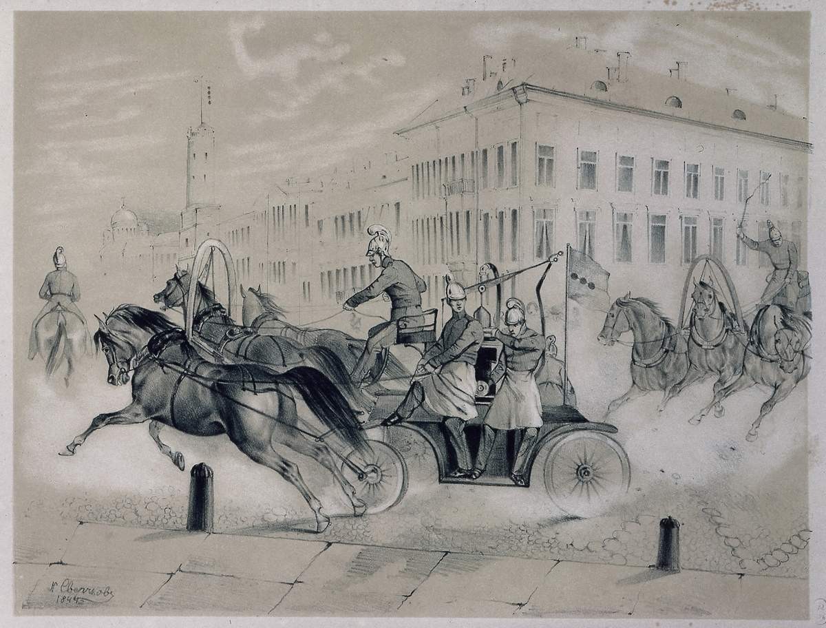 Пожарные в Петербурге днем, Nikolai Sverchkov, 1844