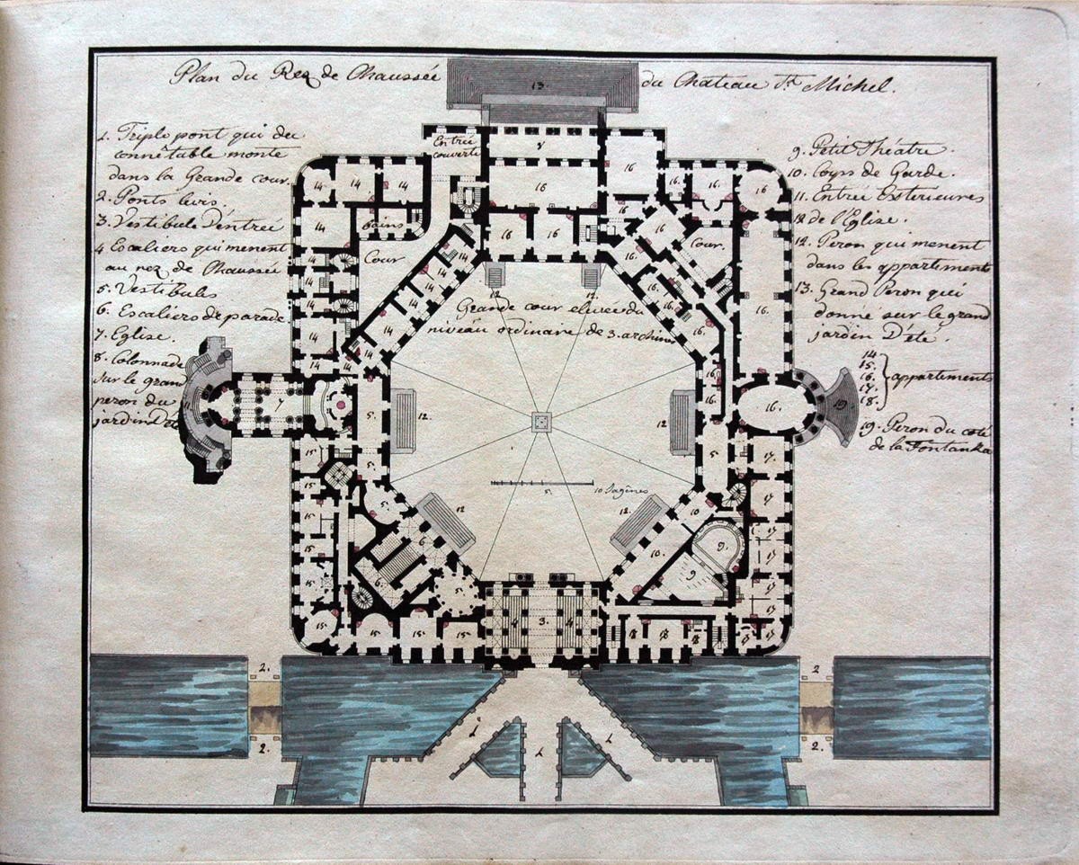 План нижнего этажа Михайловского замка, Ivan Ivanovich Kolpakov, 1800-1801