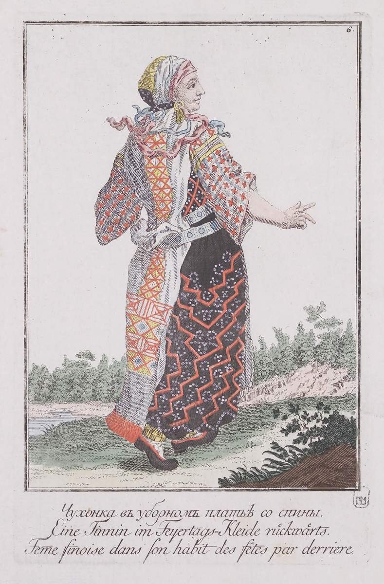 Чухонка в уборном платье со спины, Rot Khristian Melkhior (Khristofor), 1776 (оттиск 1799)