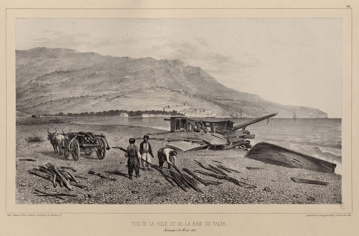Вид города Ялта и залива. «Vue de Yalta», Raffe Deni-Ogyust-Mari, 1838-1848