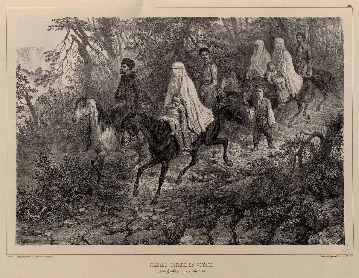 Татарская семья в дороге около Ялты. "Famille...", Raffe Deni-Ogyust-Mari, 1837