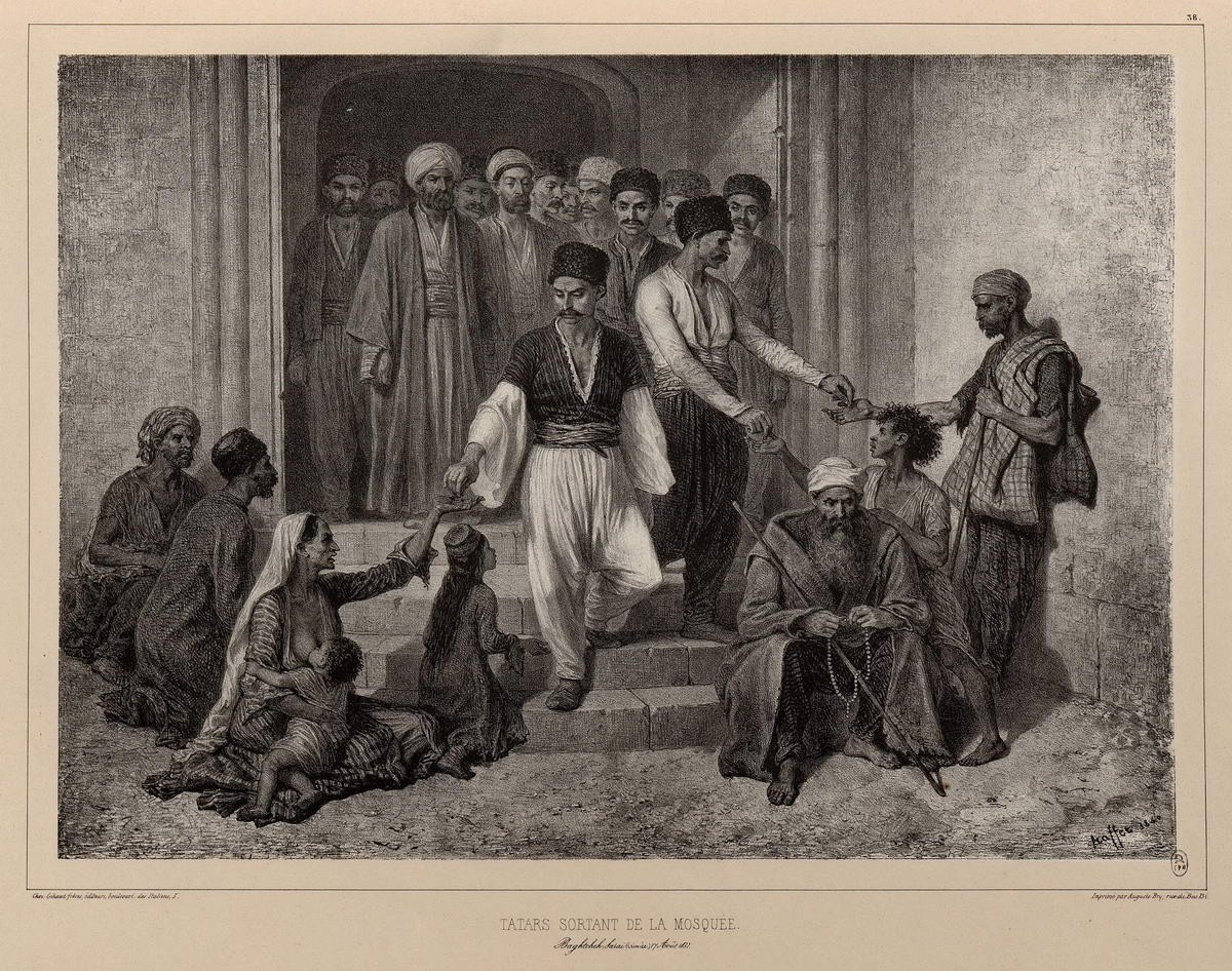 Татары выходят из мечети. «Tatars sortant ...», Raffe Deni-Ogyust-Mari, 1838 - 1848