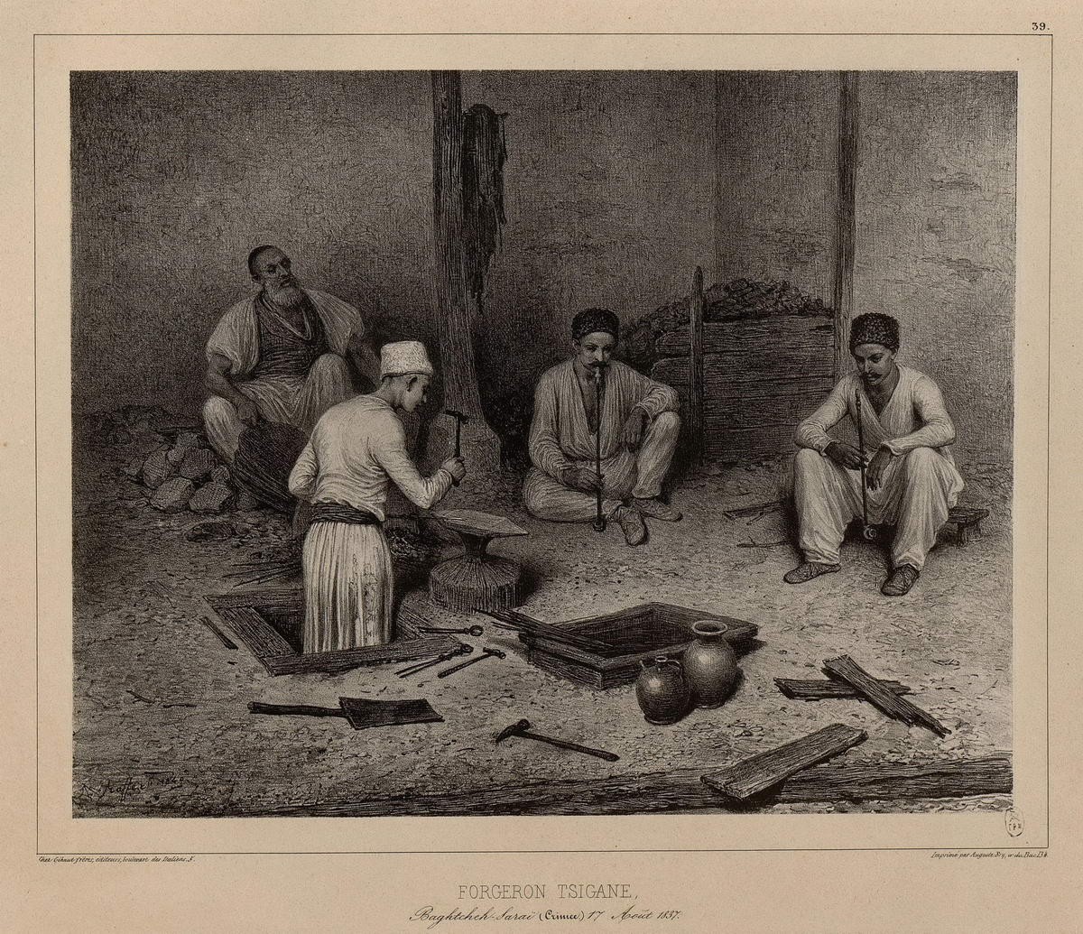 Цыганский кузнец в Бахчисарае. «Forgeron...», Raffe Deni-Ogyust-Mari, 1837