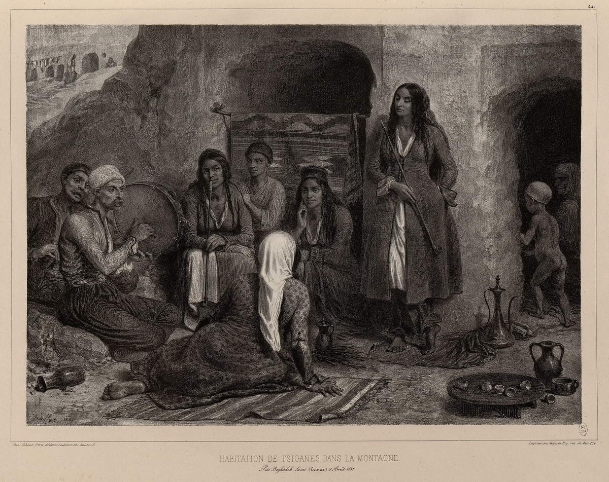 Жилище цыган в горах около Бахчисарая. «Habitition...», Raffe Deni-Ogyust-Mari, 1838 - 1848
