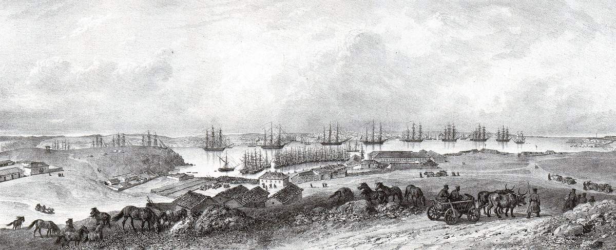 Вид на порт в Севастополе. «Vue du port ...», Raffe Deni-Ogyust-Mari, 1838 - 1848