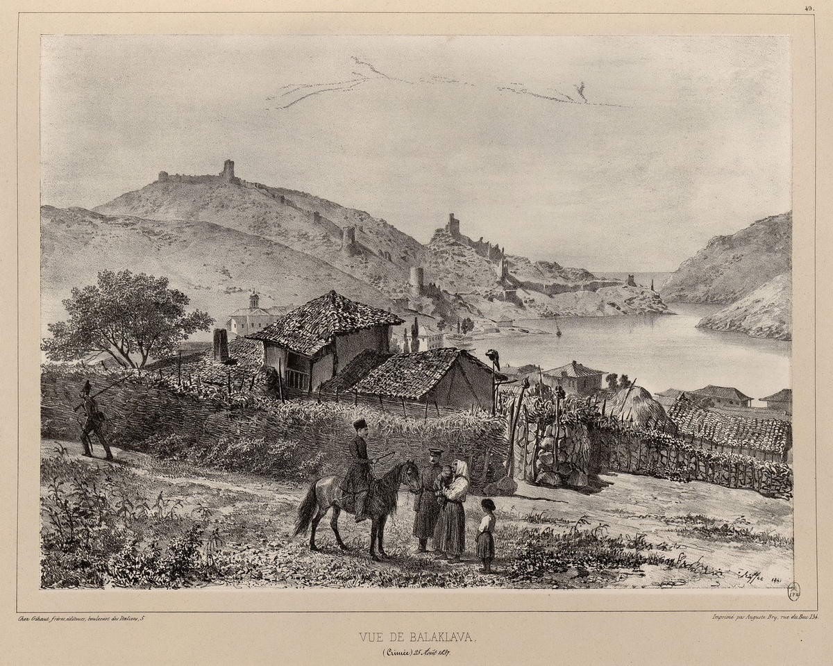 Вид Балаклавы. «Vue de Balaklawa», Raffe Deni-Ogyust-Mari, 1838 - 1848