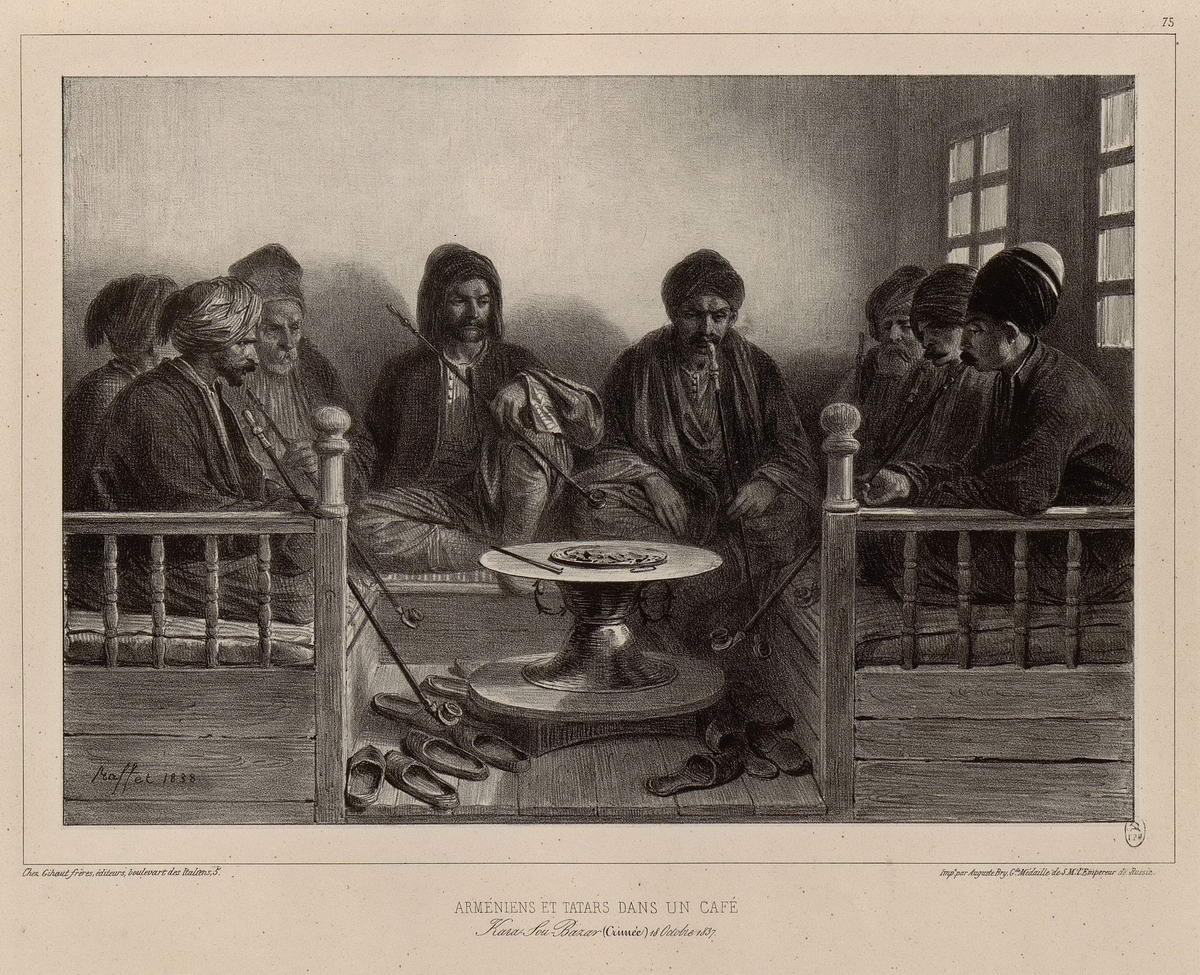 Карасубазар. Крым. Армяне и татары в кафе. «Armeniens et Tatars ...», Raffe Deni-Ogyust-Mari, 1838 - 1848